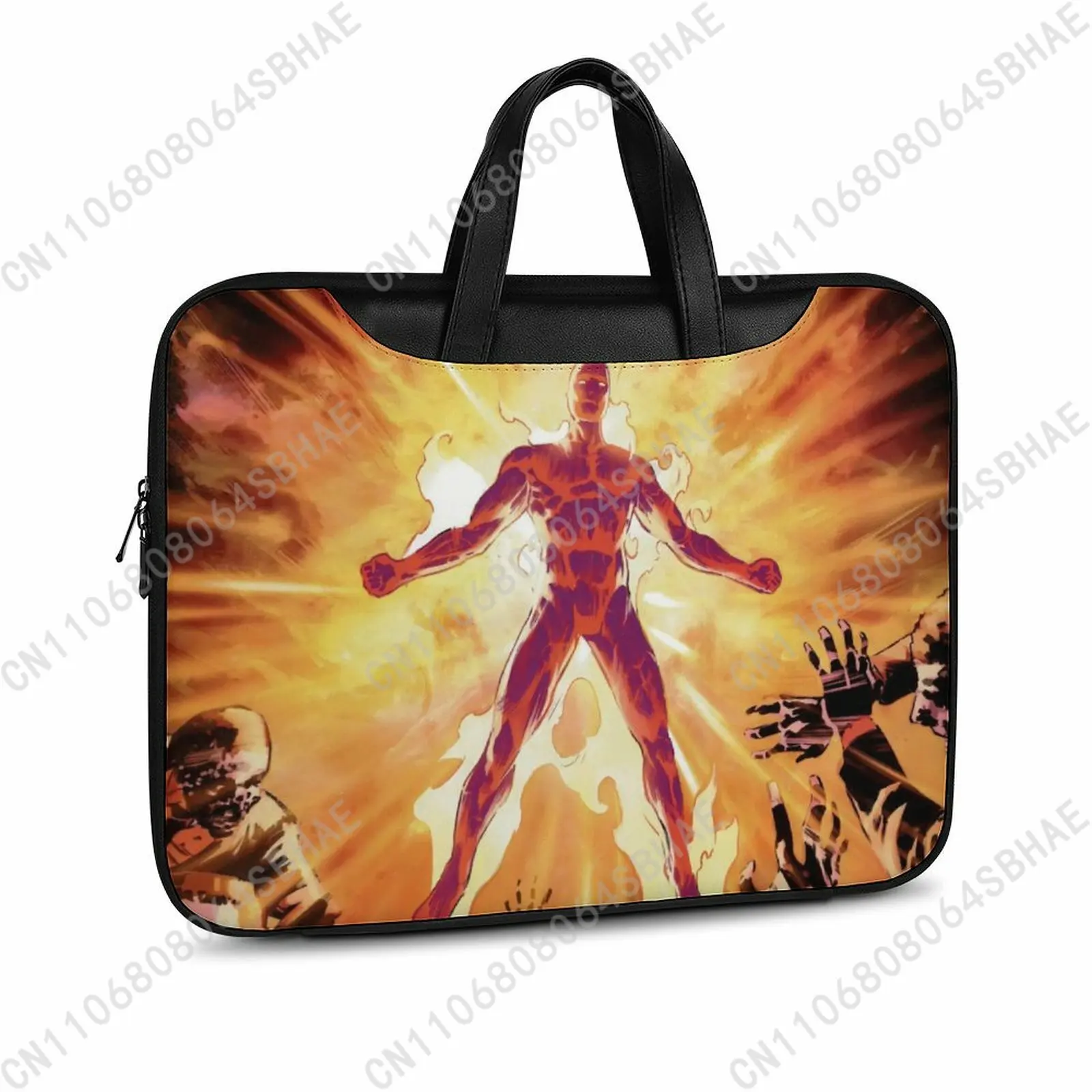 

Marvel Human Torch Custom Leather Briefcase Men Woman Laptop Bag Business Retro Genuine Leather Computer Cosplay