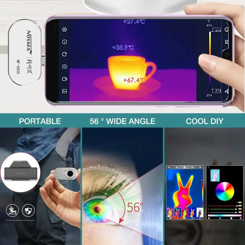NOYAFA NF-583S Thermal Camera NF-586S Upgraded Smartphones Imager 256 X192 IR Resolution For Home Use Building Factory Places