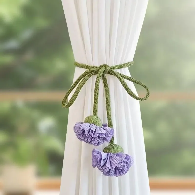 1Pc Elastic Band Curtain Tieback Flower Shape Adjustable Window Curtain Buckles No Punching Curtain Rope Holders Colors Can