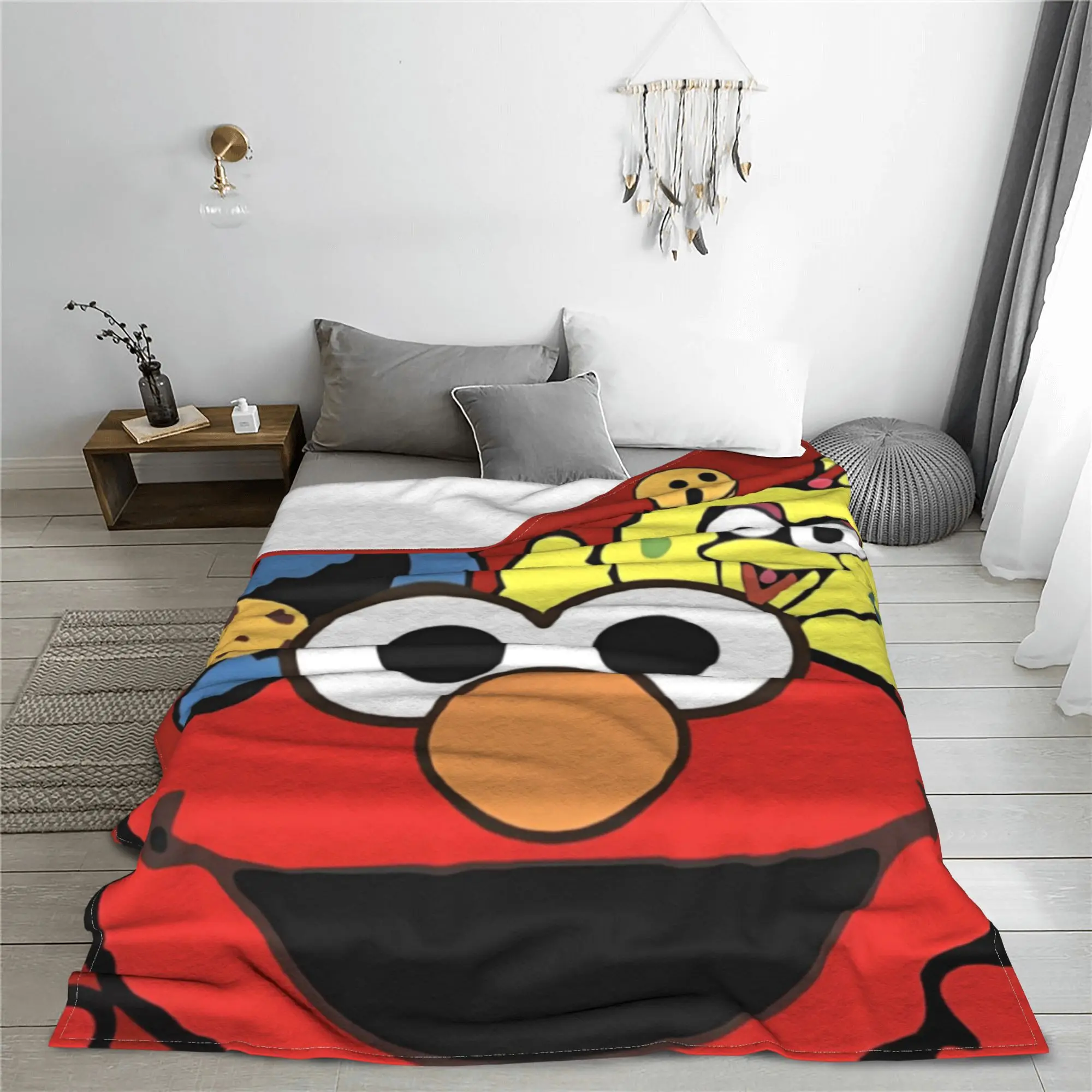 Sesame Streets Elmo Cookie Monster Fleece Throw Blankets 80s Cartoon Blankets for Home Bedroom Lightweight Quilt Breathable