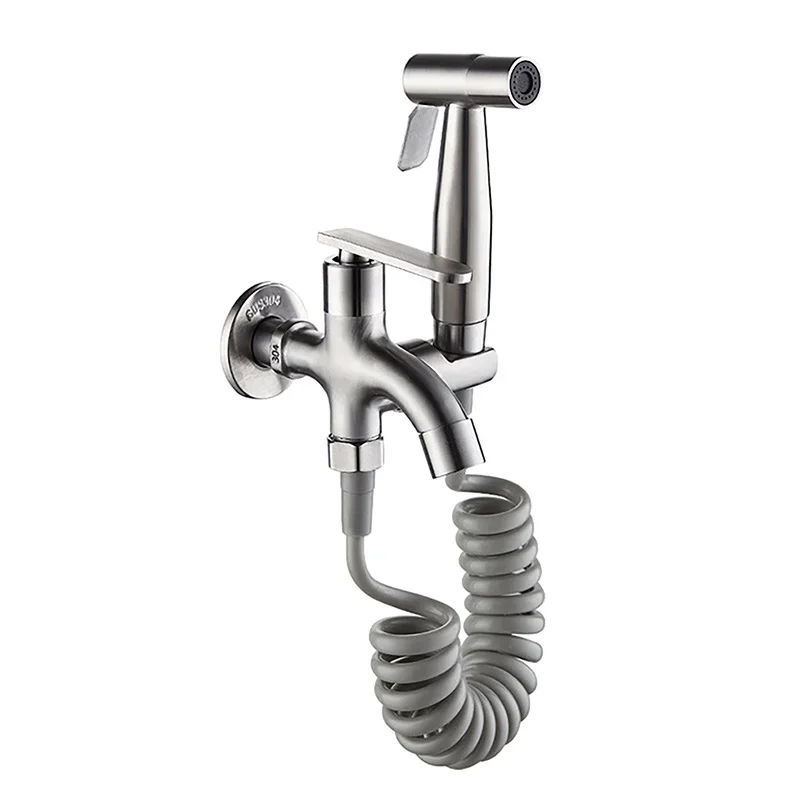 1 In 2 Out Two Way Water Tap Bathroom Faucet With Bidet Spray Holder G1/2 Interface Hose Toilet Faucets Anti-Cracking