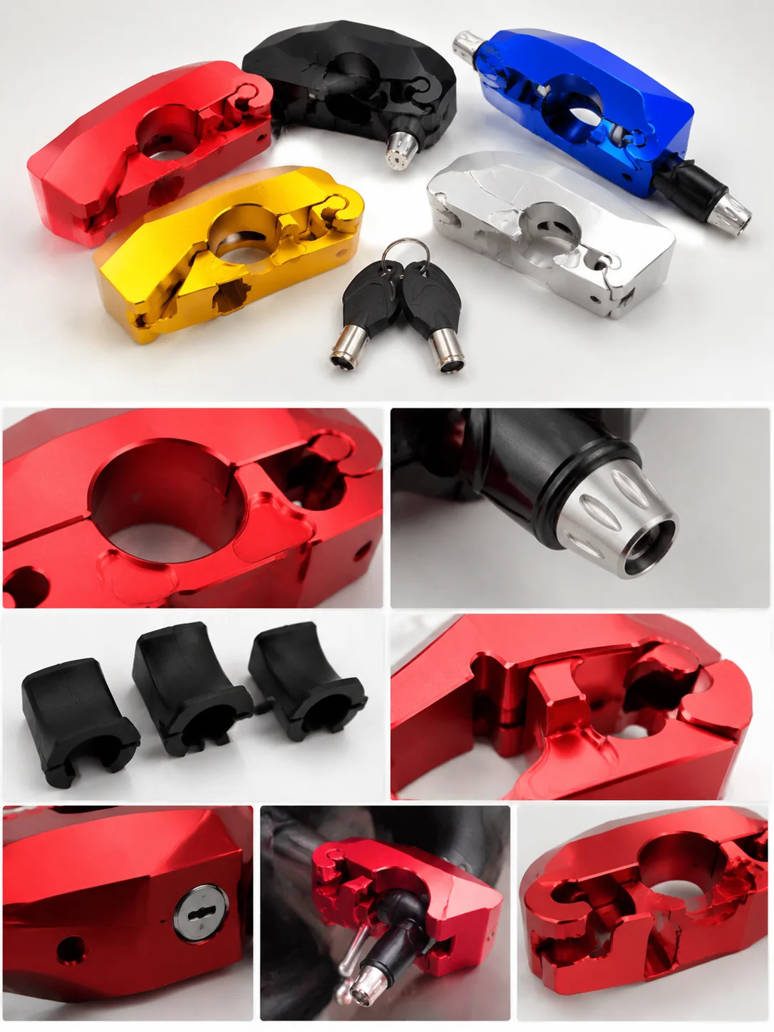 CNC Aluminum Motorcycle Handlebar Lock Anti-Theft Scooter Brake Lever Security Lock 7 Colors Universal For Motorbike Electric