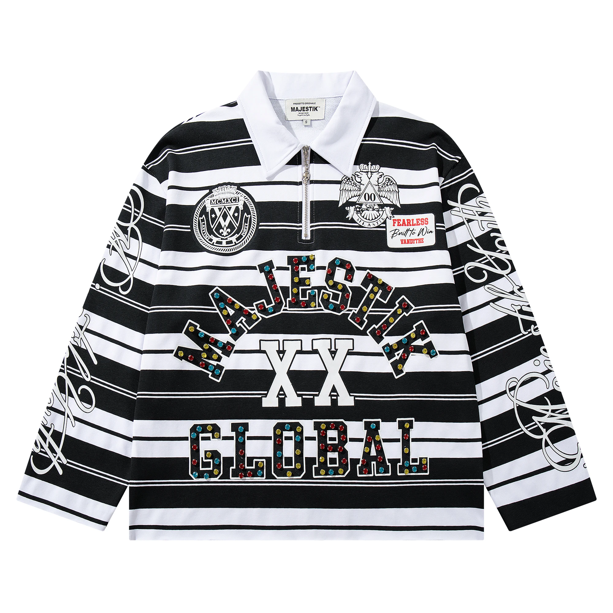 Men's Half Zip Striped Polo Shirt Long Sleeve Vintage Rugby Jersey Streetwear Zipper Collar Oversized Tee Y2K Gothic Top Male