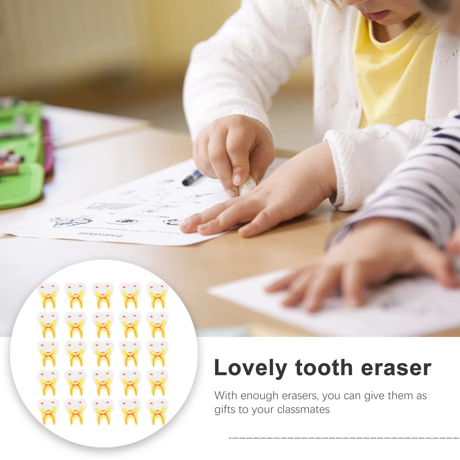 

50Pcs Creative Tooth Shaped Erasers Kids Painting Stationery Funny Gift Children Eraser Supplies