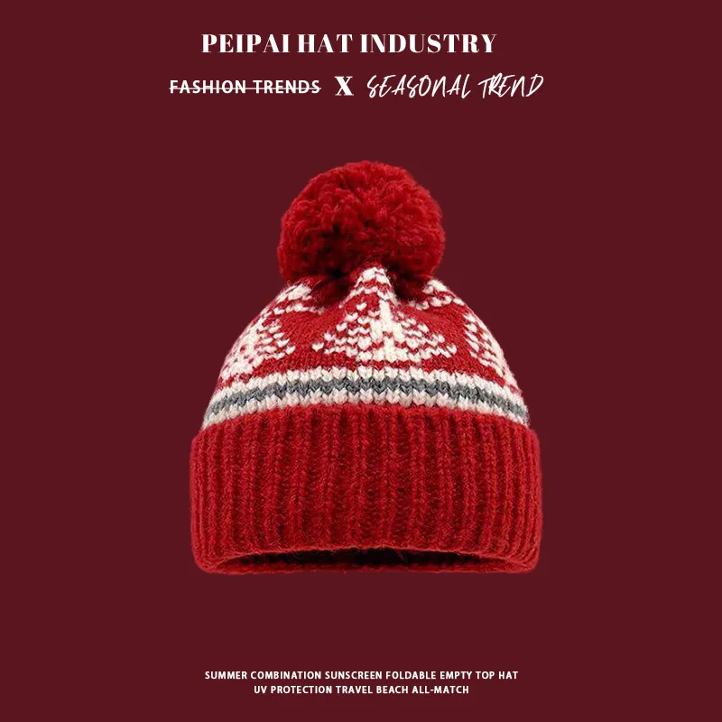 

Рождественская шерстяная шапка, женская осенне-зимняя вязаная шапка в стиле ретро Fair Island, лыжная ветрозащитная праздничная пуловерная шапка для мужчин