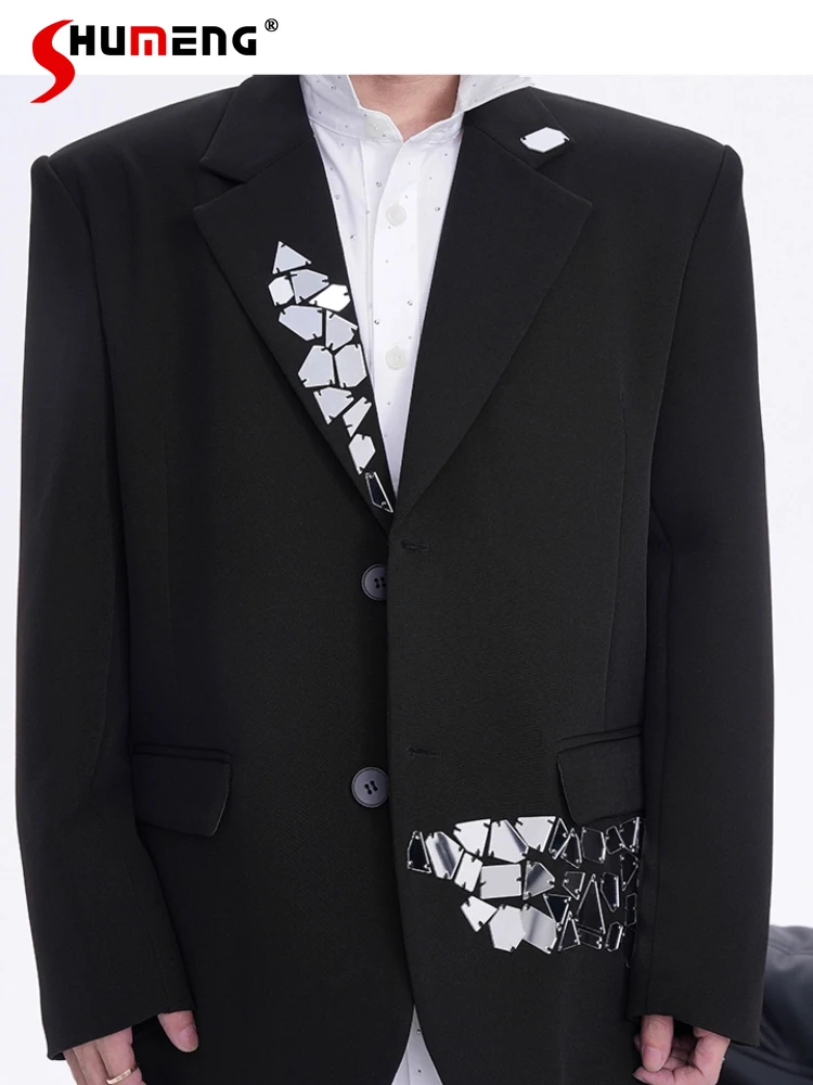 

Мужские модные пиджаки, весна-осень 2022, металлические универсальные свободные удобные пиджаки, мужские шикарные пальто с длинными рукавами на заказ