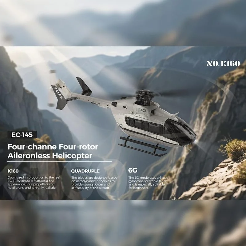 Wltoys 2025 K160/170 RC Helicopter Model Four-Way Brushless Motor Height Holding Simulation EC-145 Without Flaps Helicopter Toys