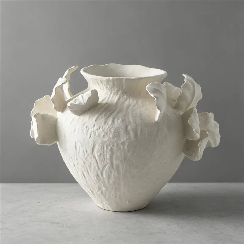 Modern Simple Handmade Ceramic Petal Embossed Vase Home Living Room Decorative Art Flower Ornament