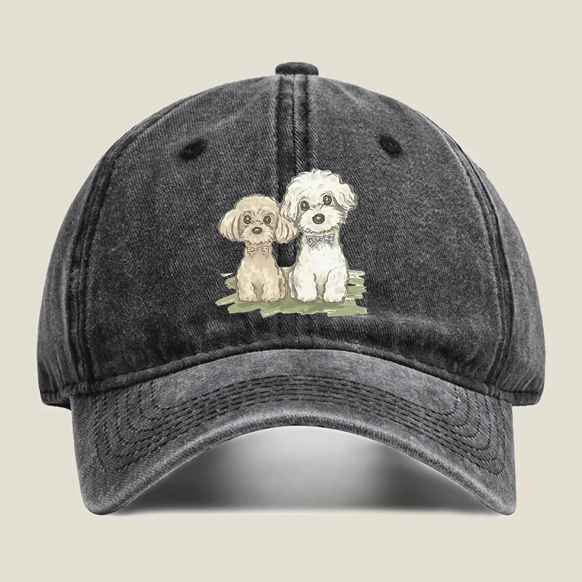 Adjustable Lightweight Baseball Cap - Double Toy Poodle Design, Black Casual Hat, for Sports and Relaxation, Hand Washable, Pet