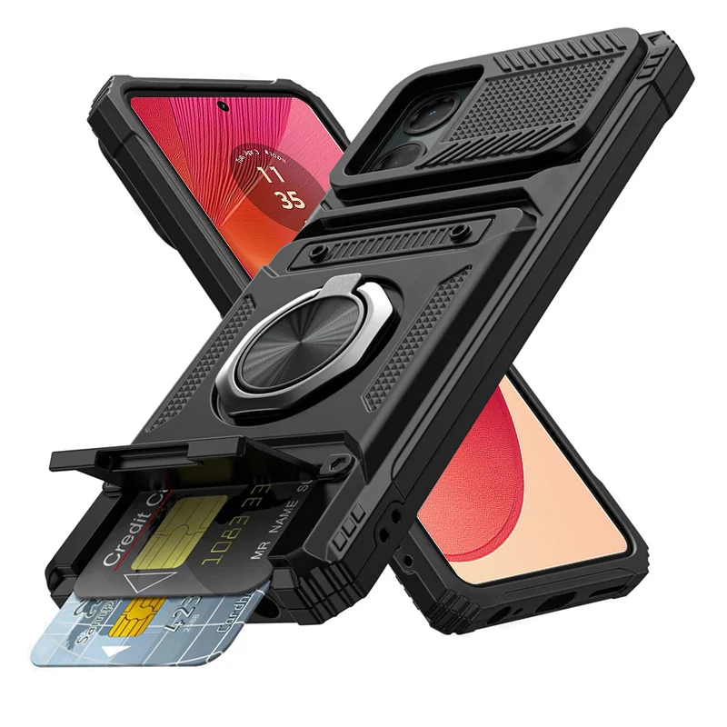 모토로라 엣지 50 퓨전 프로용 마그네틱 카드 홀더 케이스 회전 링 킥스탠드 보호 케이스 모토로라 엣지 50 울트라 커버