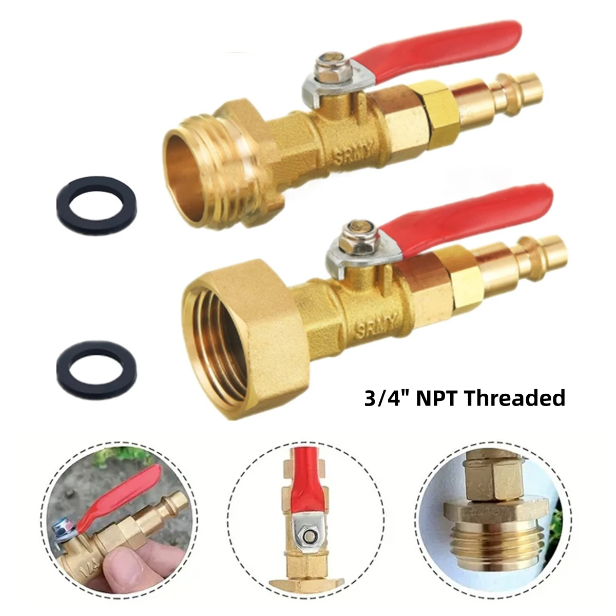 

1/4" Quick Connect Plug and /4" NPT Thread Brass Quick Valve Connector Anti-freeze Motorhome Garden Hose Boats Fast Adapter 1Pc