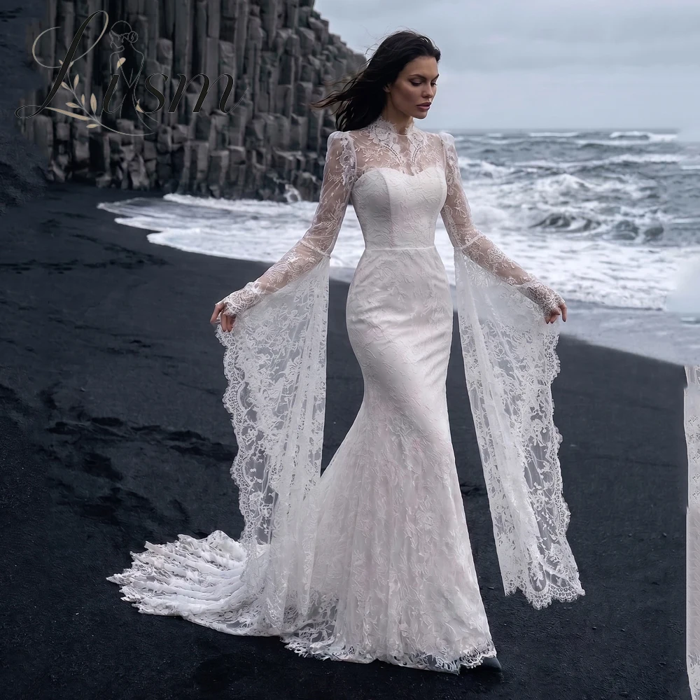 Lism Corset Bodice Lace Party Dress White Mermaid Long Train Formal Evening Prom Quinceanera Wedding Gown For Women Customized