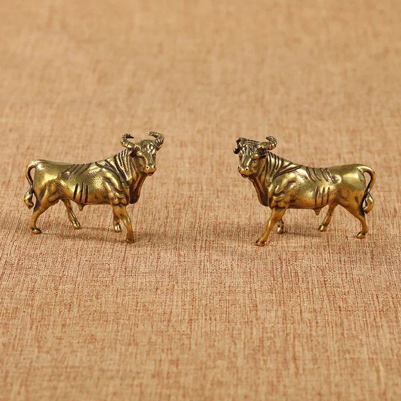 

Pure Brass Zodiac Bull Miniature Animals Statue Handmade Home Decoration Ornaments Craft Copper Figurines Desk Decor Accessories