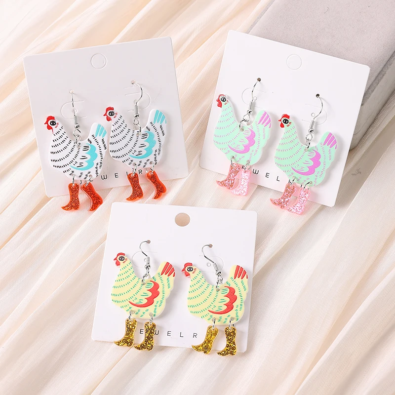 1Pair Chicken Drop Earrings Creative Acrylic  Animal Charms For Woman Birthday Gift