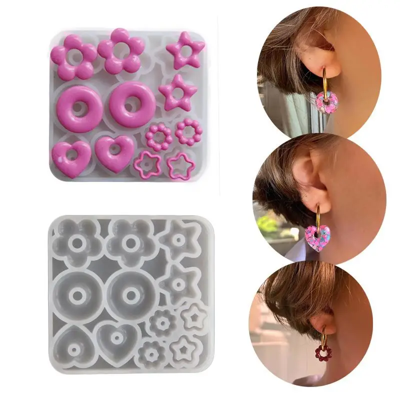 Multifuntional Jewelry Molds Heart Star Flower Pendant Silicone Molds For Resin Earrings Pendant Creative Silicone Casting Molds