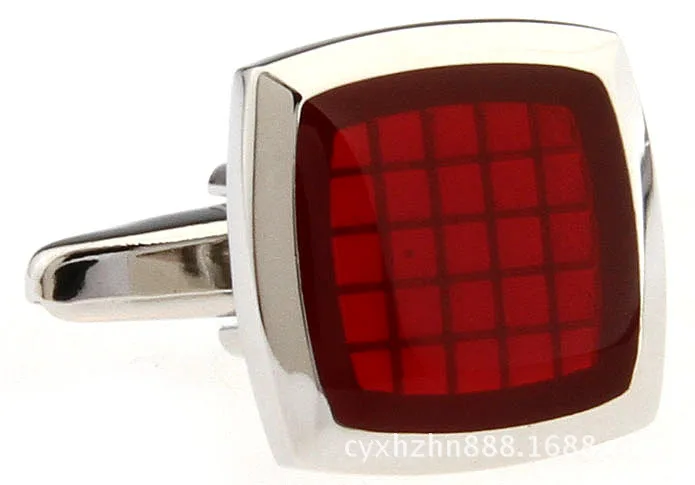 Enamel Square Red Purple Blue Grid Classic Retro Cufflinks for Men Cuff Links Wedding Business Shirt Accessories Gifts for Him