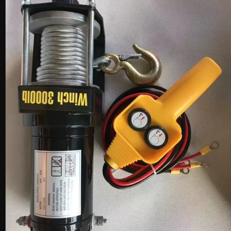 Manual Control 12V Waterproof Off-Road Winch For Electric Vehicle 3000lbs Winch With Steel Wire Rope For Autos & Boats