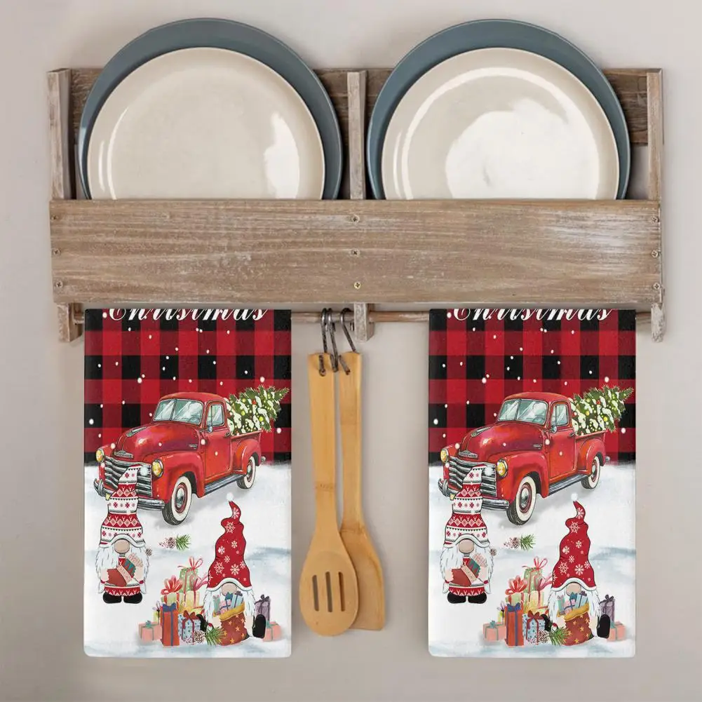Dish Cloth Towel Useful Merry Christmas Cute Snowman Truck Dishcloth Decorative Kitchen Towel