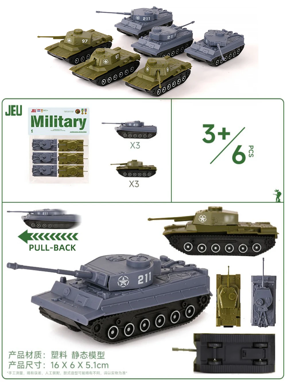 ViiKONDO Armee Männer Spielzeug Militär Wargame Zubehör Modell Tabletop Wargaming Battlefield Diorama Versorgung Pullback Tank Fahrzeug 6pc