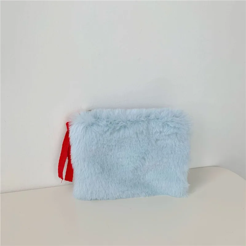 Plush Makeup Bag Winter New Women Small Square Wallet Solid Color Cute Pouch Zipper Cosmetic Bag Korean Girls Mini Coin Purses