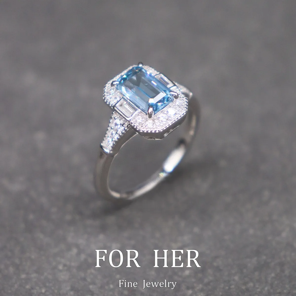 ForHer Jewelry 100% 925 Silver 5*8mm  Aquamarine Lab Gem Ring for Women Cocktail Party Ring Fine Jewelry Birthday Gift