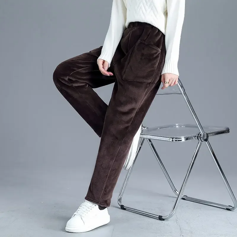 Pantalones vintage de pana para mujer, pantalón holgado de terciopelo con bolsillos grandes, estilo coreano harem, otoño e invierno, 2020