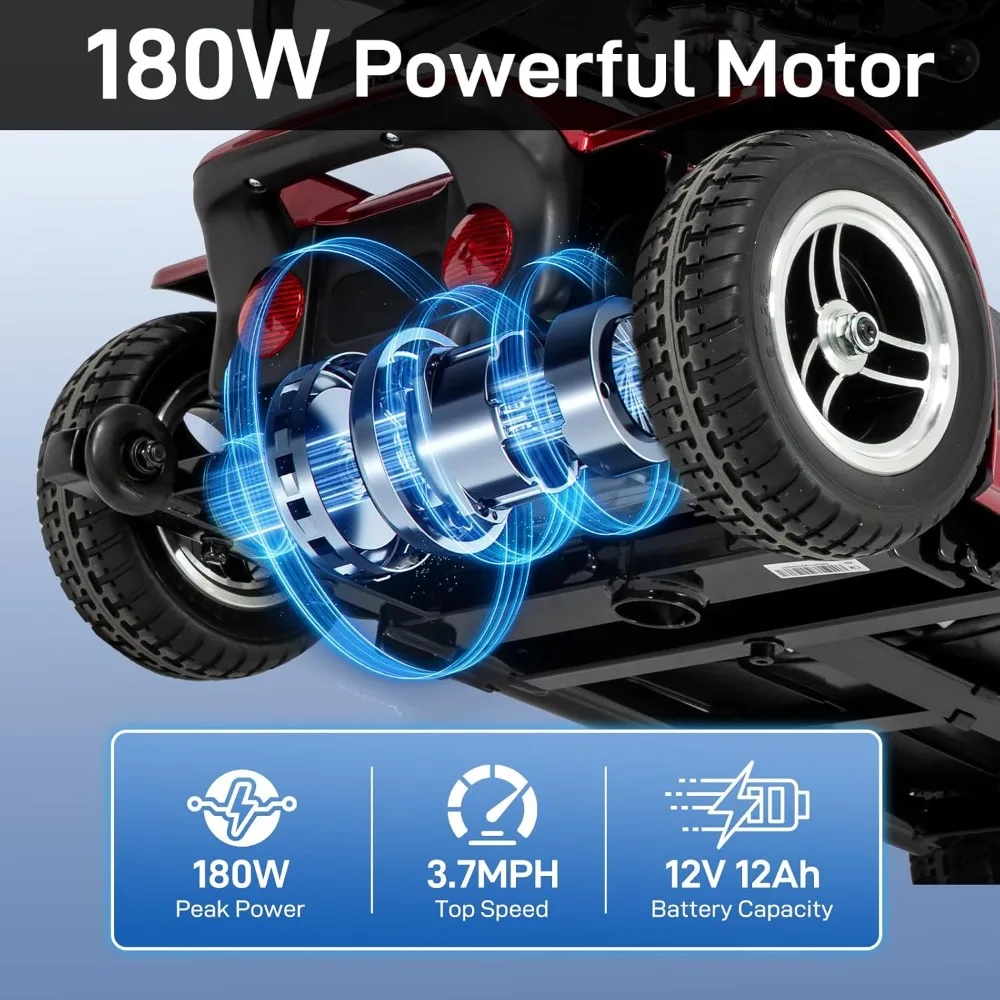 4-Rad-Mobilitätsroller, faltbarer Elektroroller für Erwachsene und Senioren, kompakter, robuster, mobilbetriebener Rollstuhl