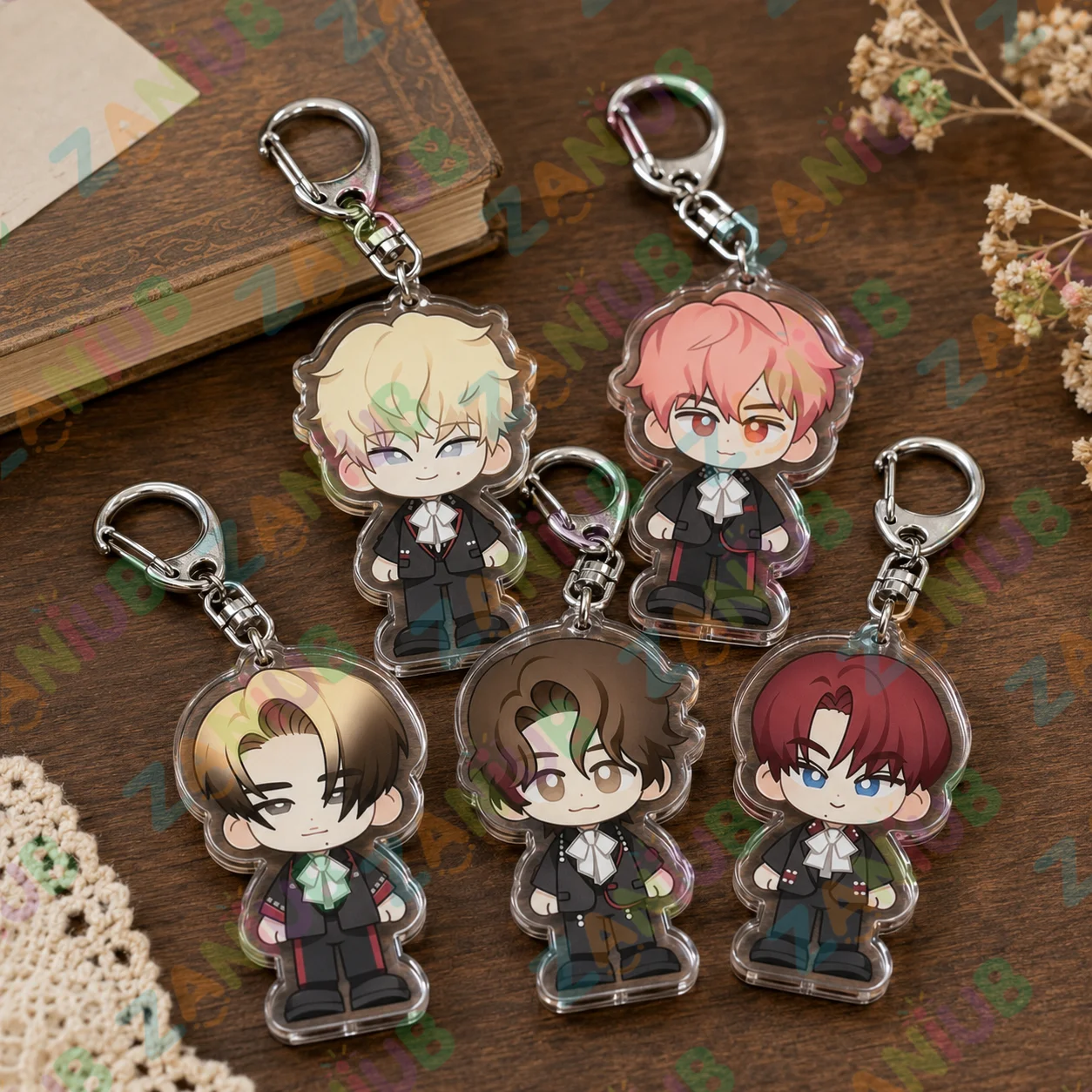 Cute Kpop Idol Team Chibi Keychains Cartoon Creative Acrylic Keyring Bag Charm Backpack Pendant Fans Friends Gift