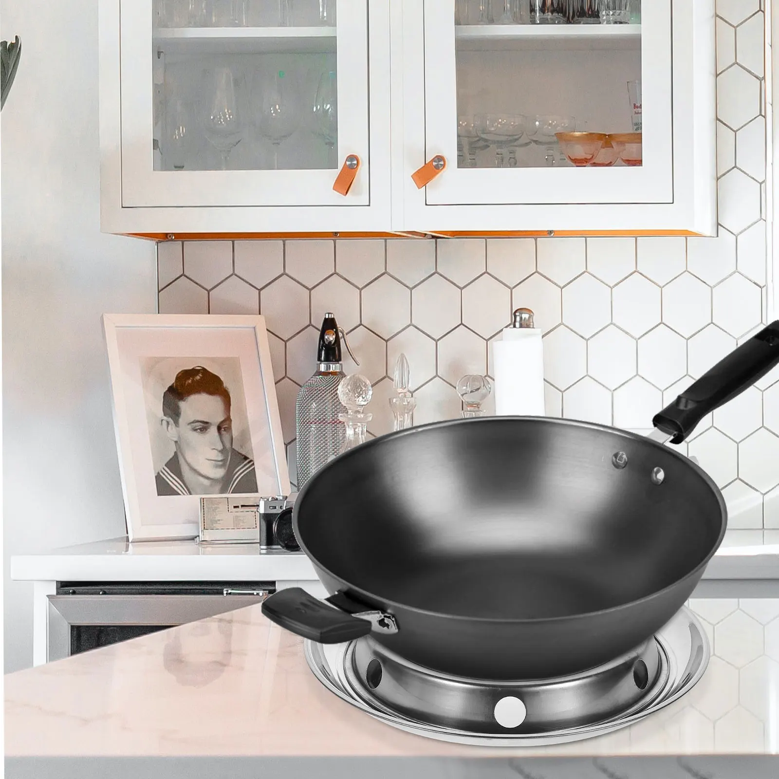 

Stainless Steel Stand Rebar Wok Rack Camping Reusable Wok Holder Pan Stove Holder Countertop MultiFunction