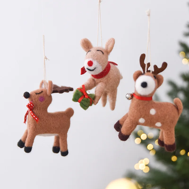 Wool Felt Elk Pendant Christmas Tree Ornament Cute Animal Hanging Decoration
