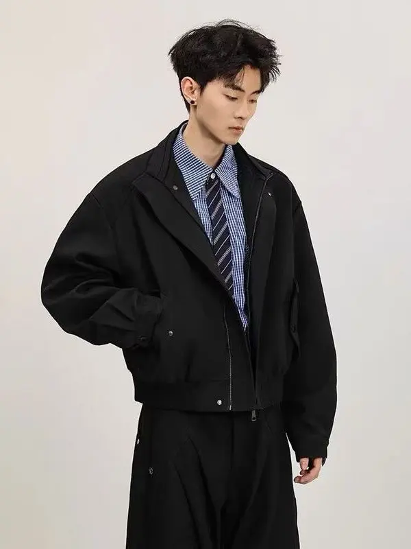 

Trendy Pure Color ort Pilot Jaet Men's Loose Fit Autumn Versatile Cleanfit Outerwear Faionable Stand Collar Jaet