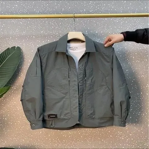 

Мужская рабочая одежда Slim Fit ort, осень-зима 2023, однотонная легкая модная молодежная верхняя одежда на пуговицах