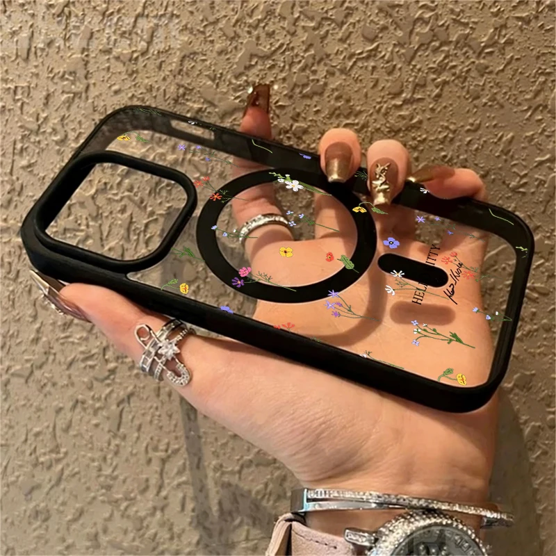 Minimalistische Blumen Transparente Hülle für iPhone 17 14 12 Pro Max 13 16 15 Plus 11 Hüllen für MagSafe Kabelloses Laden Stoßfeste Coque – Detail 12