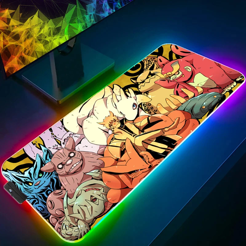 RGB Mouse Pad NARUTO Uzumaki Naruto Lockedge Backlight Gaming Accessories Computer Gamer Keyboard LED Mouse Mat Desk Mousepad