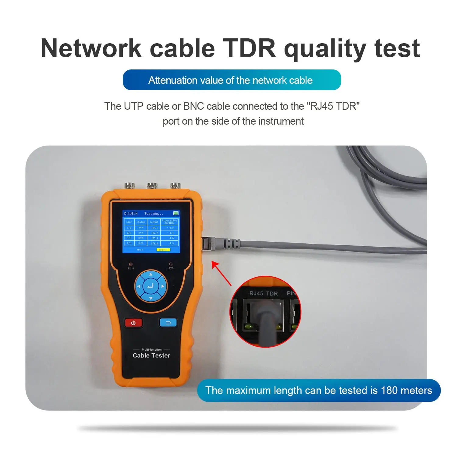 Network Cable Tester Handheld TDR Cable Fault Locator with PoE Detector Video Level Meter for RJ45 BNC RJ11 Cable Maintenance