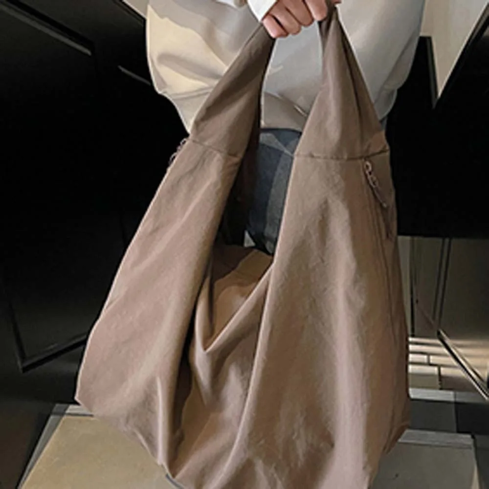 

Casual Nylon Shoulder Bag Double Zipper Design Japanese Style Versatile Commuting Handbag Soft Multi-Pocket