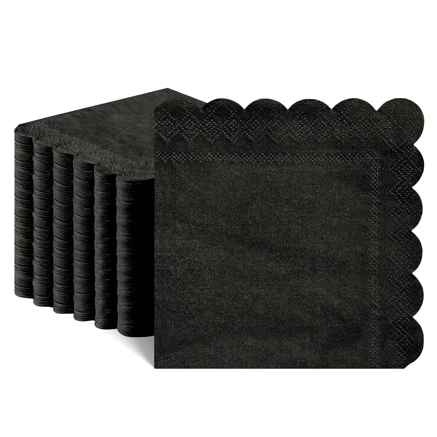 20pcs Black Cocktail Napkins | Disposable Scalloped Bar Beverage Dessert Napkin for Graduation, Birthday, Bar, Kitchen