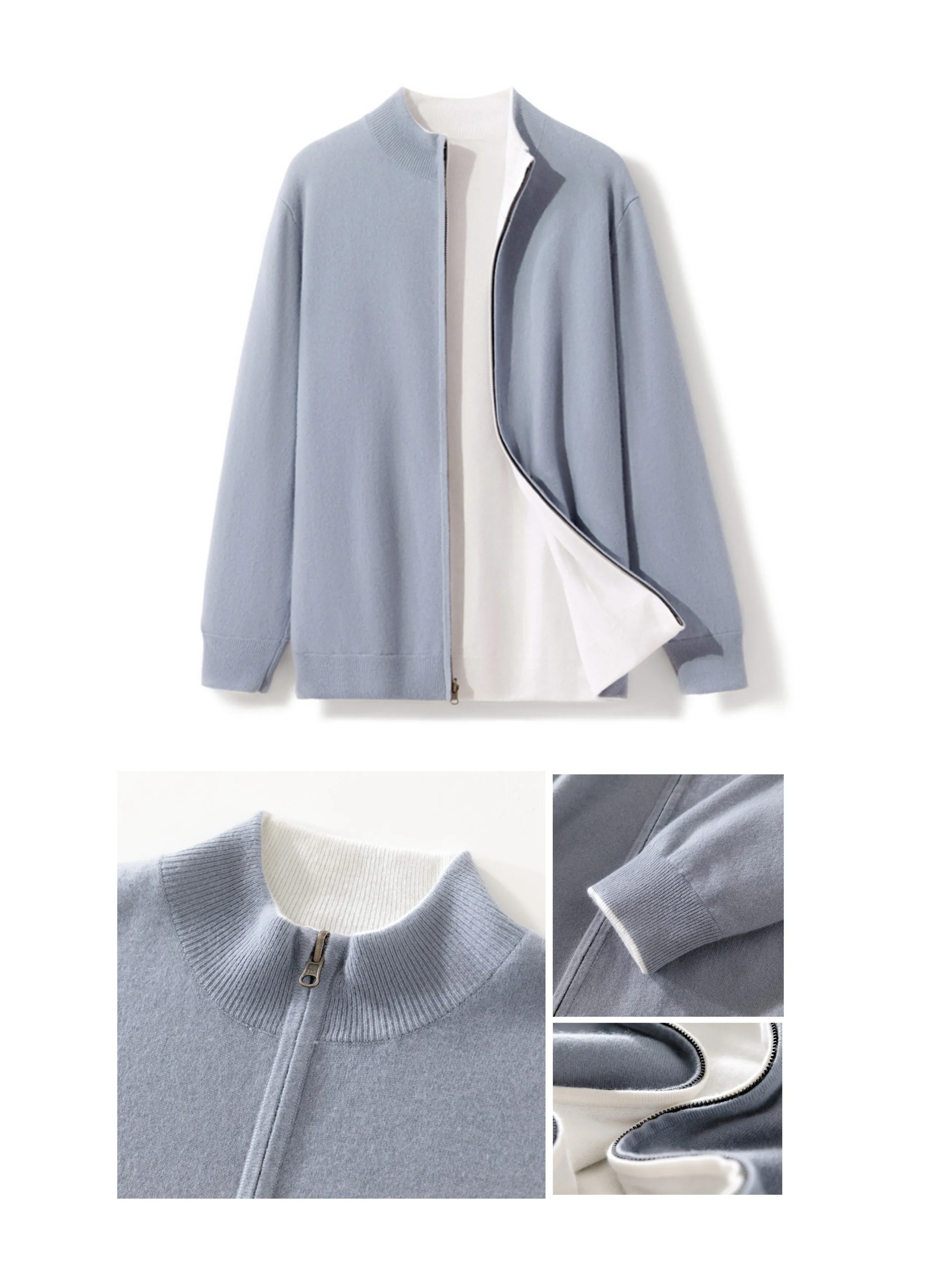 

High-end Men's 100% Pure Cashmere Cardigan Sweater Autumn Winter Soild Standing Collar Zipper Knitted Jacket Versatile Warm