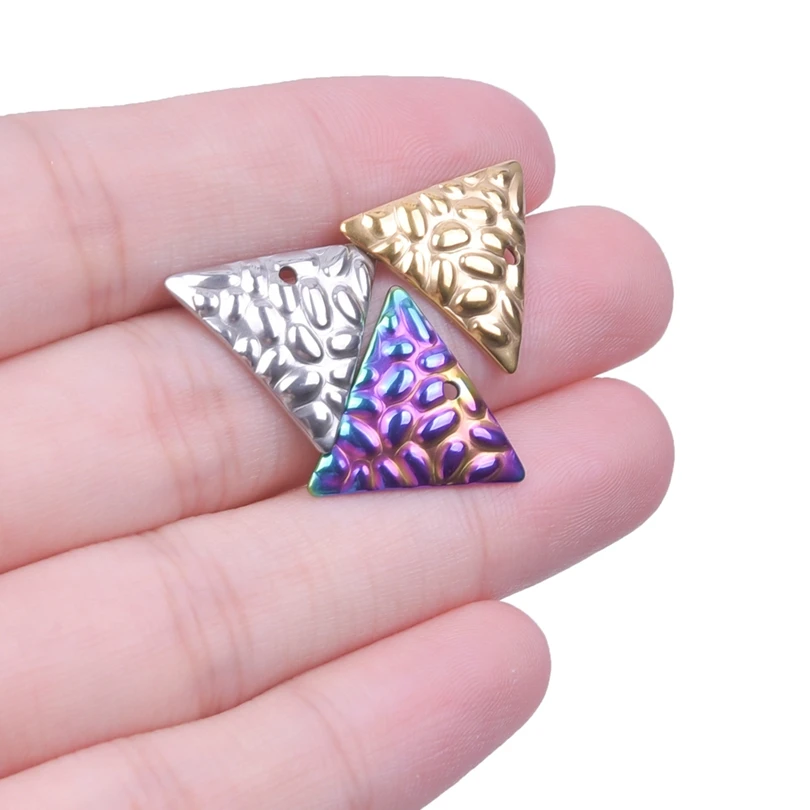 5Pcs DIY Stainless Steel 15X17mm Triangle Rainbow Silver Gold Color Charms Pendant for Earrings Men Women