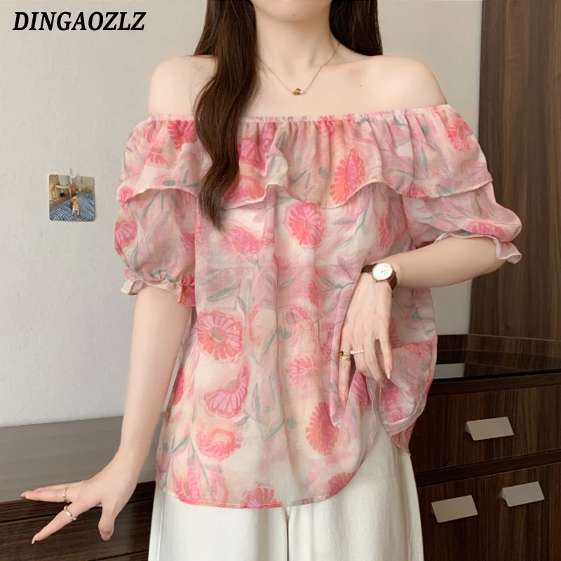 

Fashion Women's Clothing Loose Floral Printed Shirt 2025 Sweet Summer Chiffon Blouse Casual Lady Tops