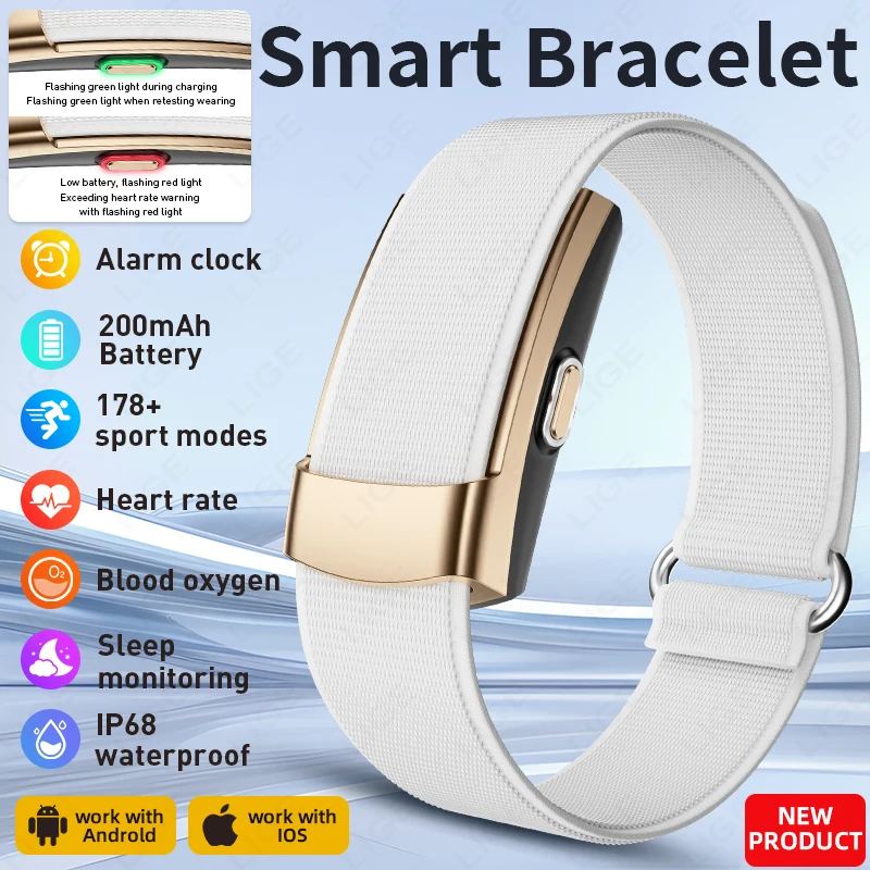 

LIGE Alarm Clock Smartband 2026 New Sport Fitness Tracker 15g Ultra-Light 170+ Sport Modes IP68 Waterproof SpO2 Smart Bracelet
