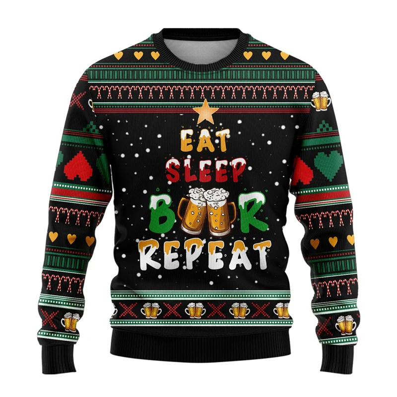 Fashion Beer Ugly Christmas Sweater For Men Clothing Hip Hop Bar Party Women Sweatshirts Casual Male Pullovers Beers Tracksuit