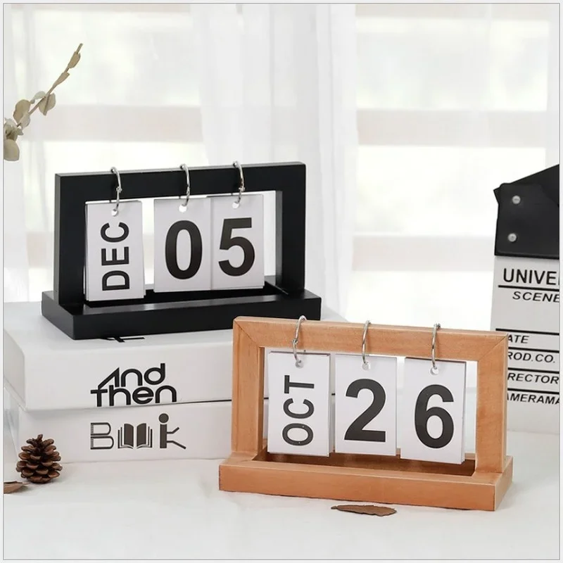 Creative Home Calendar Desktop Decoration Retro Simple Coffee Shop Office Living Room Wooden Manual