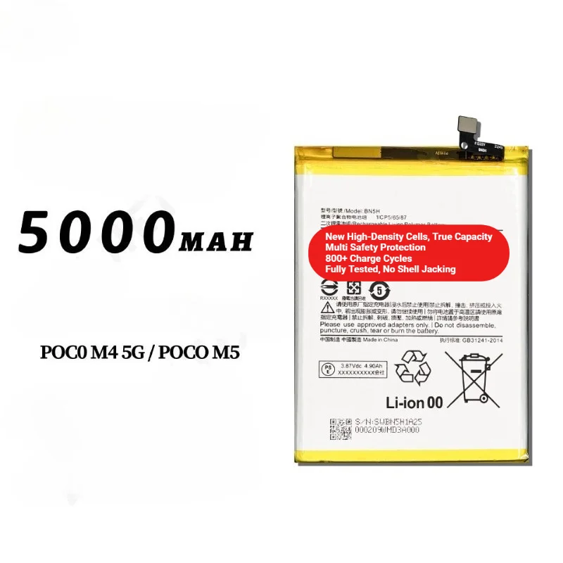 BN5H for Xiaomi Poco M4 5G/Poco M5/Redmi Note11E Phone Battery 0 Cycle  High Capacity Battery Replacement Bateria Grade A Cell