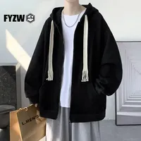 Trendy Hong Kong Style Solid Color Hooded Jacket For Men Autumn New Simple Versatile Black Cardigan Casual Sweatshirt Jacket