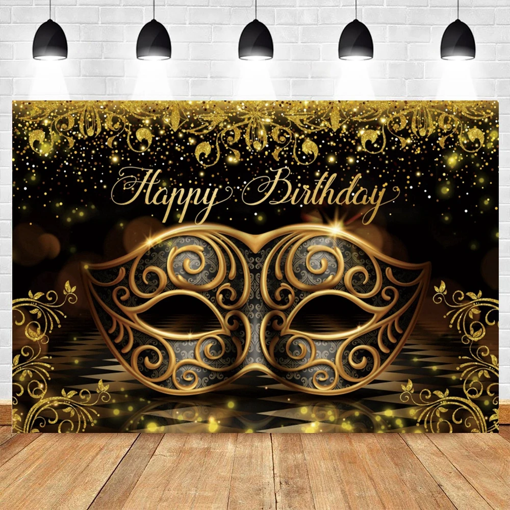 Mardi Gras Dance Mask Carnival Masquerade Photography Backdrop Gold Glitter Party Decor Adult Portrait Background Photo Studio