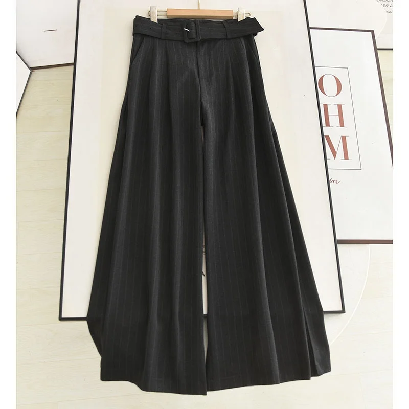 

Свободные повседневные брюки с высокой талией и драпировкой, женские широкие полосатые свободные брюки, удобные осенние новые модные брюки