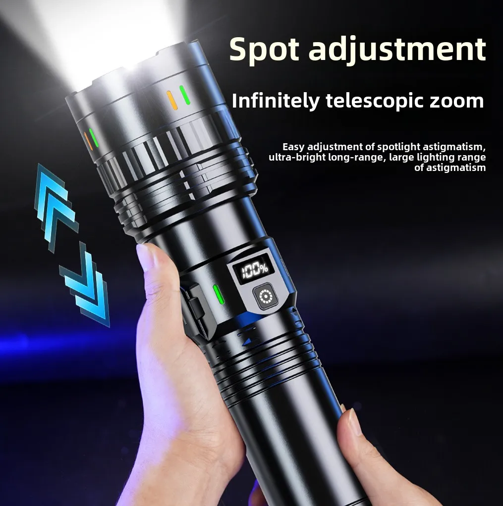 Display zoom telescopico con striscia fluorescente grande torcia laser bianca con quattro livelli di luce forte multi esterno a lungo raggio