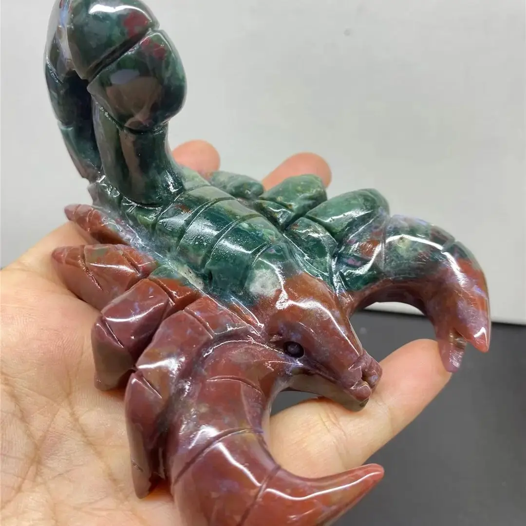 

Natural Ocean Jasper Crystal Engraved Scorpion ANIMAL Figurines Ornament Carving Decorations Witch Crafts Supplier