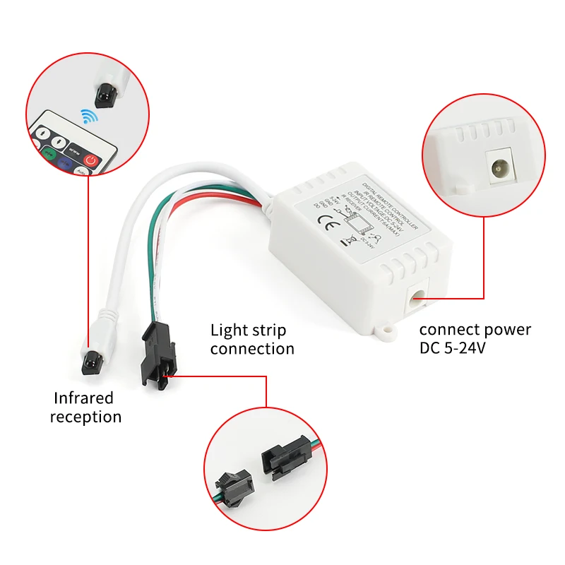 

DC 5-24V 3Pin Remote LED Controller WS2812 WS2812B Control LED Dimmer 24 Keys Adjustable Brightness Magic Home TV Backlight